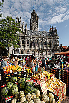 农民,市场,正面,历史,城镇,米德尔堡,荷兰,欧洲