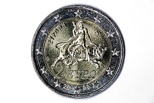 希腊,两个,欧元,硬币