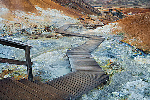 木桥,硫磺,洞,雷克雅奈斯,冰岛
