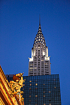 克莱斯勒,建筑,黃昏,曼哈顿,纽约,美国