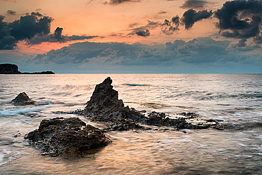 黎明,日出,风景,上方,漂亮,岩石,海岸线,地中海