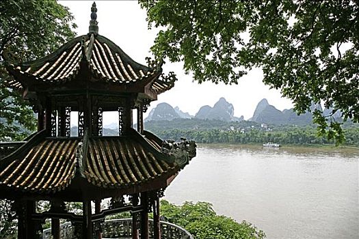 庙宇,水岸,桂林,广西,中国