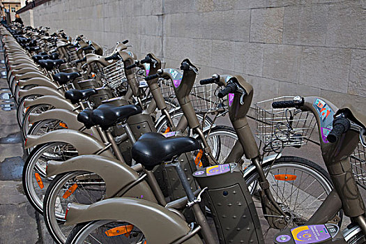 法国,巴黎,线条,自行车,待租,运输系统