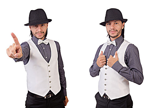 男青年,灰色,衬衫,黑色,帽子,隔绝,白色背景