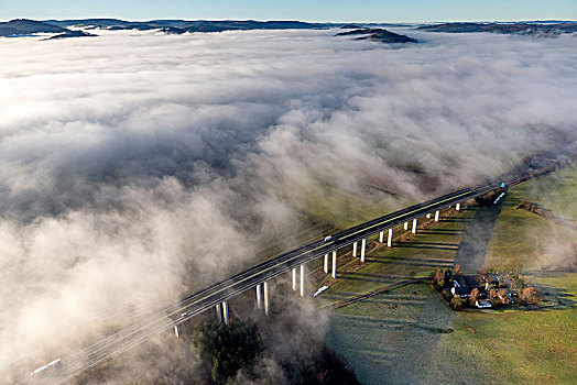 山谷,桥,雾,高速公路,藻厄兰,北莱茵威斯特伐利亚,德国