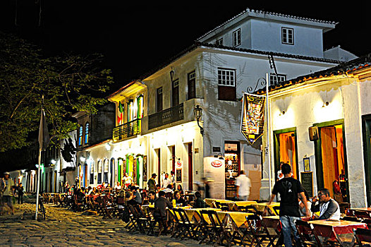 游客,街道,餐馆,夜晚,老,城镇,巴拉提,帕拉蒂,格斯塔佛得角,巴西,南美