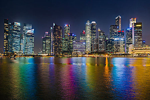 天际线,夜景,市区,金融区,中央商务区,码头,湾,城市核心区,新加坡,亚洲