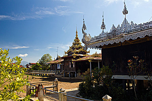 寺院,湖,缅甸