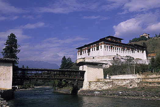 不丹,宗派寺院,古老,木桥