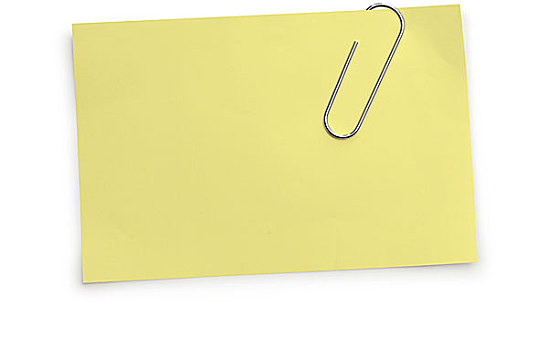 纸夹,拿着,黄色,备忘录,纸,白色背景
