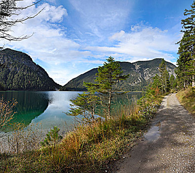 风景,小路,旁侧,清晰,湖,秋天,奥地利