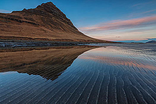 反射,潮汐塘,日出,斯奈山半岛,冰岛