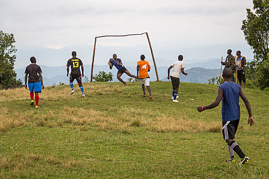 青少年,足球赛,国家公园,乌干达,非洲