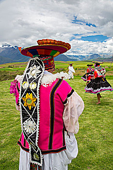 传统,印加,舞者,服饰,平台,海鳗,库斯科地区,乌鲁班巴,省,地区,秘鲁