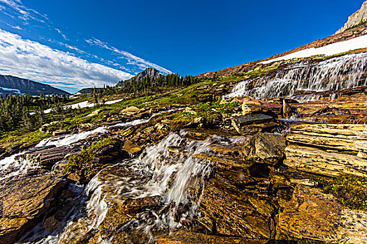 层叠,瀑布,冰川国家公园,蒙大拿,美国