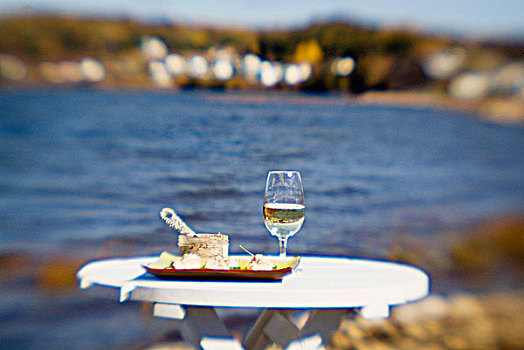 盘子,桌上,海边