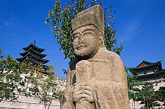 韩国,首尔,景福宫,国立民族博物馆,古老,石头,雕塑