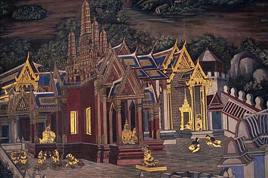 泰国,曼谷,寺院,大皇宫,壁画,场景