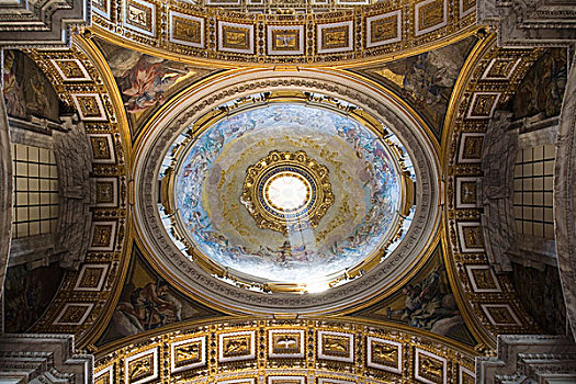 圆顶,金色,天花板,特写,大教堂,梵蒂冈城,罗马,意大利