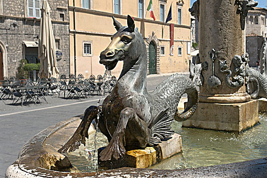 青铜,海马,一个,四个,两个,喷泉,广场,阿斯克里皮钦诺,意大利,欧洲