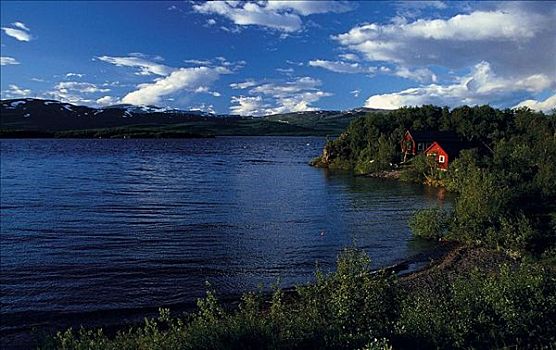 湖,船库,拉普兰,瑞典,斯堪的纳维亚,欧洲