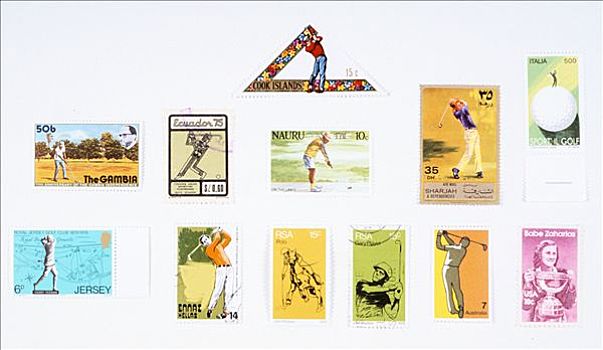 邮票,多样,打高尔夫,20世纪,艺术家,未知