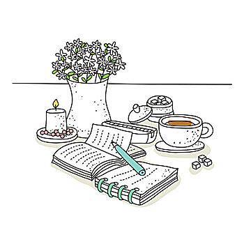 活页本,茶,盆栽