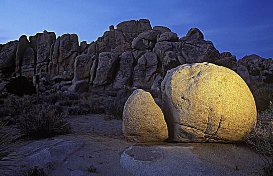 亮光,涂绘,石头,黎明,约书亚树国家公园,加利福尼亚,美国