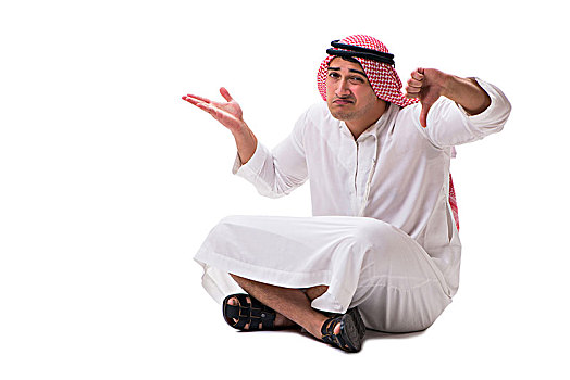 年轻,阿拉伯人,坐,隔绝,白色背景