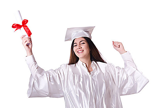 毕业,女孩,证书,隔绝,白色背景