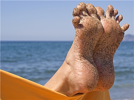 沙,疯狂,女人,脚趾,海滩