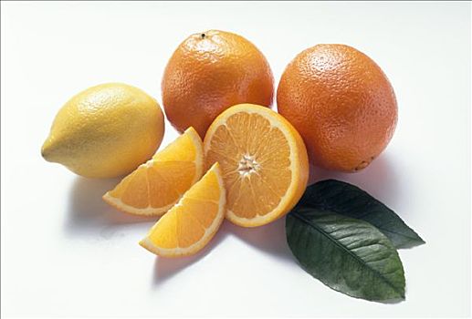 柠檬,橘子,橘瓣,橙瓣,叶子