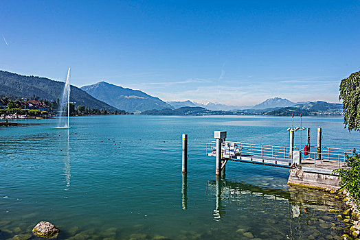 风景,湖,蒸汽船,码头,瑞士