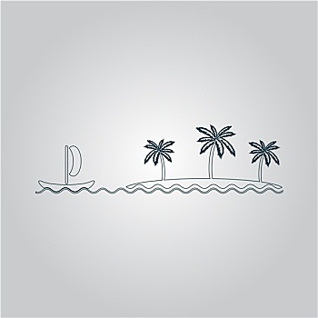 船,航行,靠近,岛屿,棕榈树