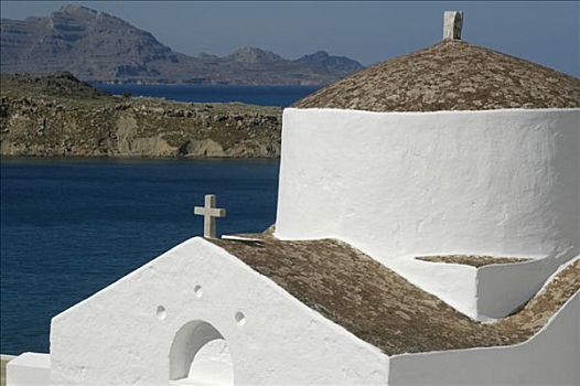 白色,涂绘,小教堂,林都斯,罗德岛,希腊