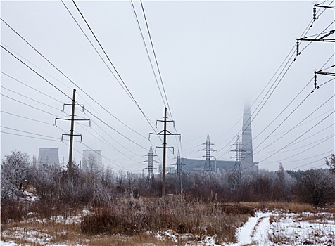 工厂,靠近,乌克兰,冬天