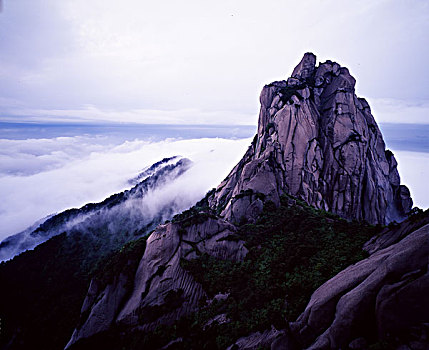 安徽,天柱山,云海,雾,蓝天,湖水,雨