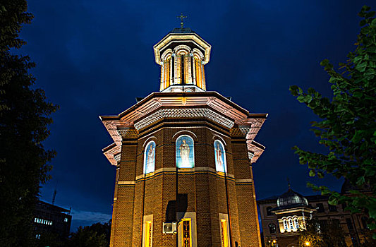 教堂塔,夜晚,罗马尼亚