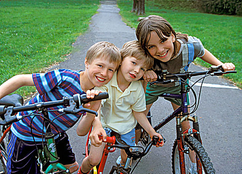 孩子,骑,自行车,一起