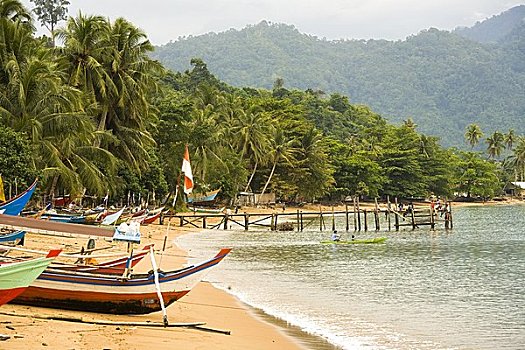 船,海滩,湾,苏门答腊岛,印度尼西亚