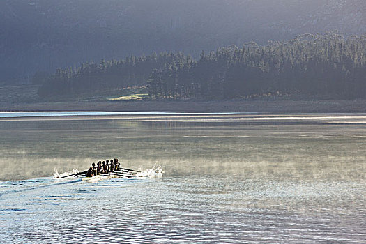 划船,全体人员,短桨,湖