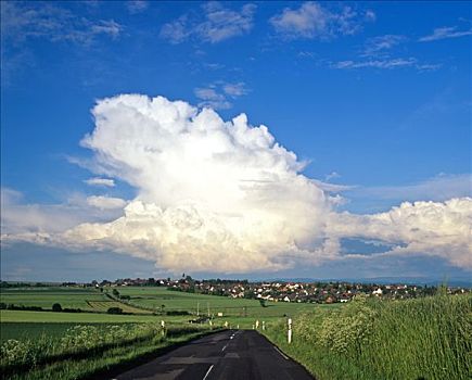 积雨云,乌云,蓝天,接近,雷暴,黑森州,德国,欧洲