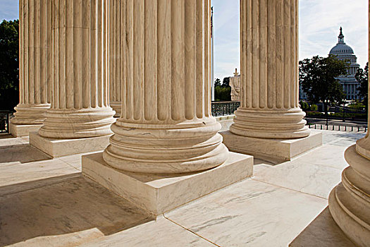 美国,华盛顿特区,华盛顿,柱子,入口,最高法院,建筑,国会大厦,远景
