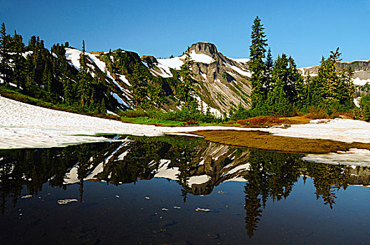 桌山,反射,湖,贝克山-斯诺夸尔米国家森林公园,华盛顿,美国