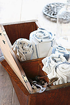 卷,茶巾,旧式,工具,老,木盒,打开,盖子