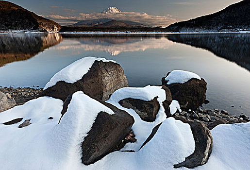 山,富士山,湖,日本