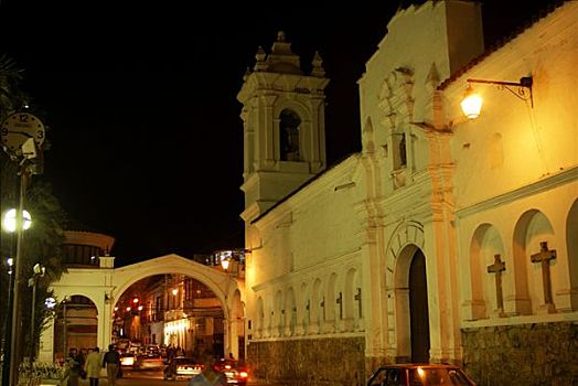 教堂,夜晚,苏克雷,玻利维亚