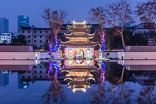 中国江苏省南京市的中国科举博物馆建筑夜景