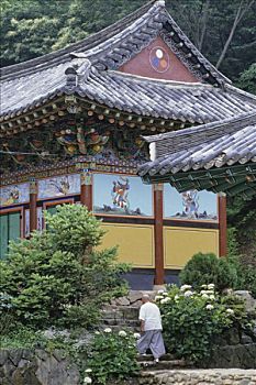 韩国,光州,僧侣,风景,后视图,楼梯