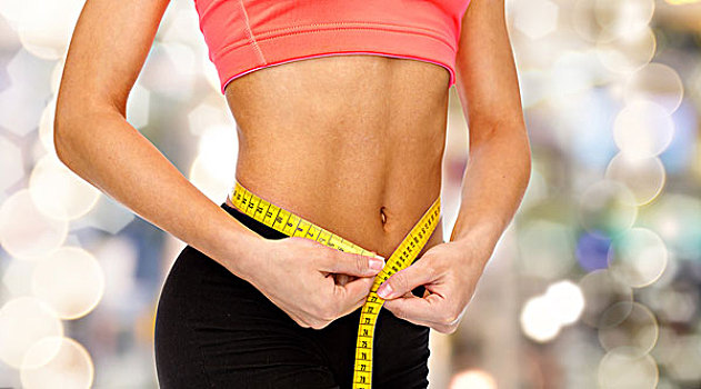 节食,运动,健身,石南,概念,特写,女性,表针,测量,腰部,卷尺